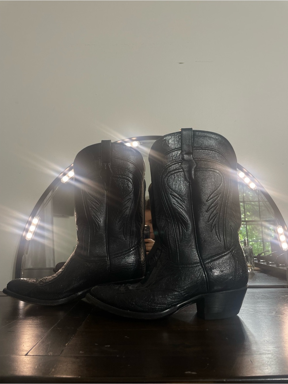Black genuine ostrich leg cowboy boots - Picture 9 of 14